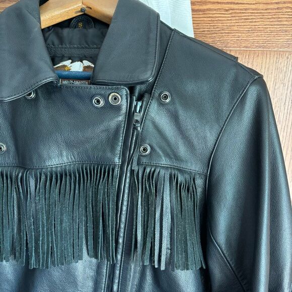 Harley Davidson Leather Jacket Women S Black Zipper Fringe Grunge Moto Mint - Picture 2 of 16